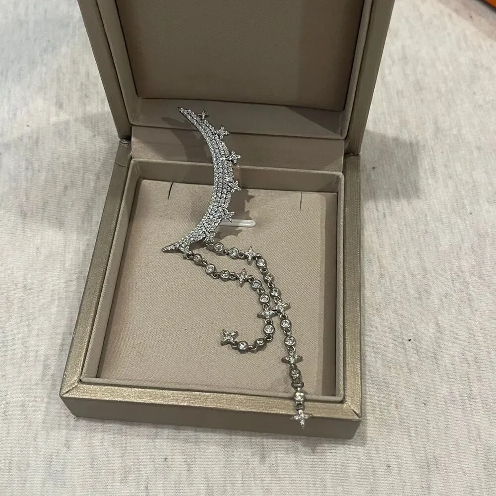 Apm Monaco Cubic Zirconia Half Moon Single Drop Ear Climber Earring - Picture 2 of 5